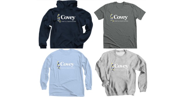 A sweatshirt that says Covey.